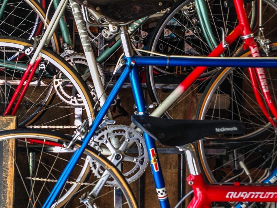 several vintage bikes